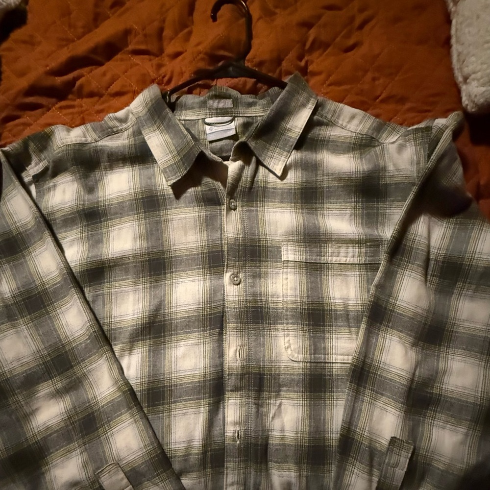Columbia Men's Olive and Cream Plaid Shirt